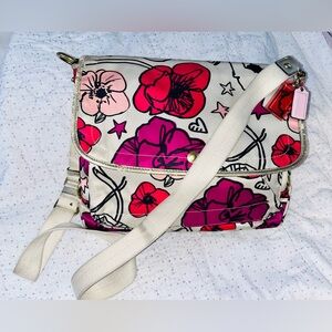 Coach Floral Print Canvas Laptop Bag in Cream, Pink, Fuchsia and Red